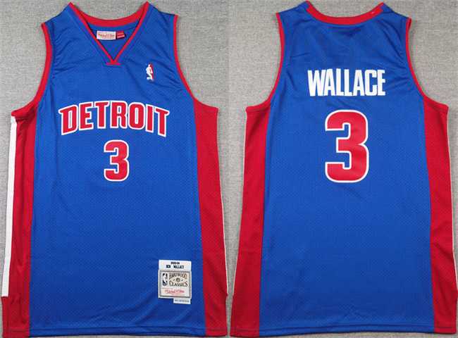 Mens Detroit Pistons #3 Ben Wallace Blue Throwback Stitched Jersey